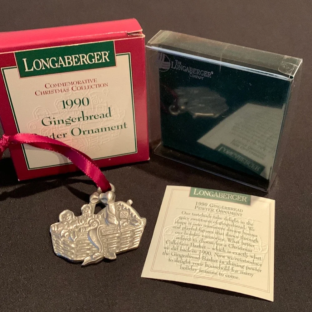 Longaberger 1990 Gingerbread Pewter Ornament with box